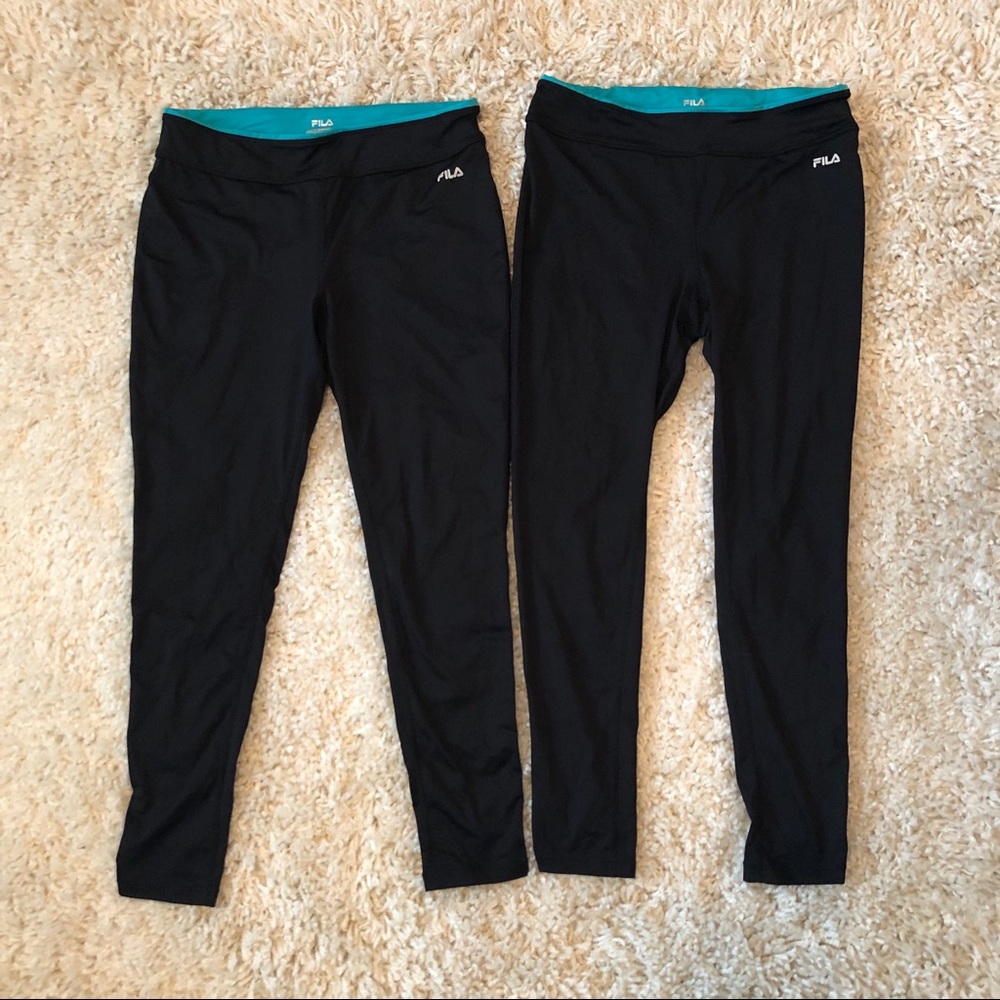 2 Fila Tipped Waist Leggings Black Teal Large